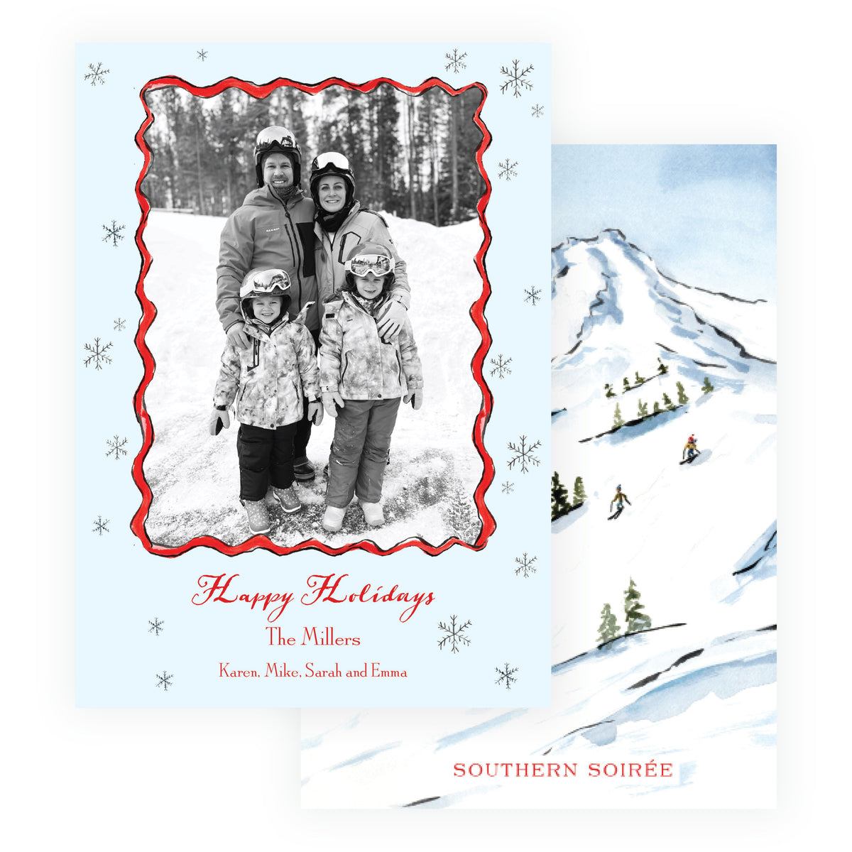Alpine Holiday – Snowflake Ski Frame Personalized Holiday Photo Card