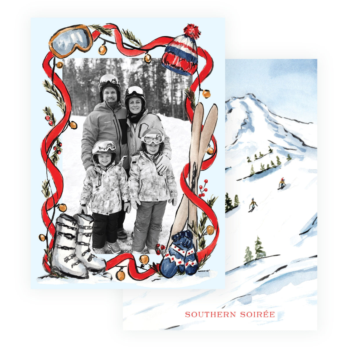 Alpine Holiday – Ski Ribbon Frame Personalized Holiday Photo Card