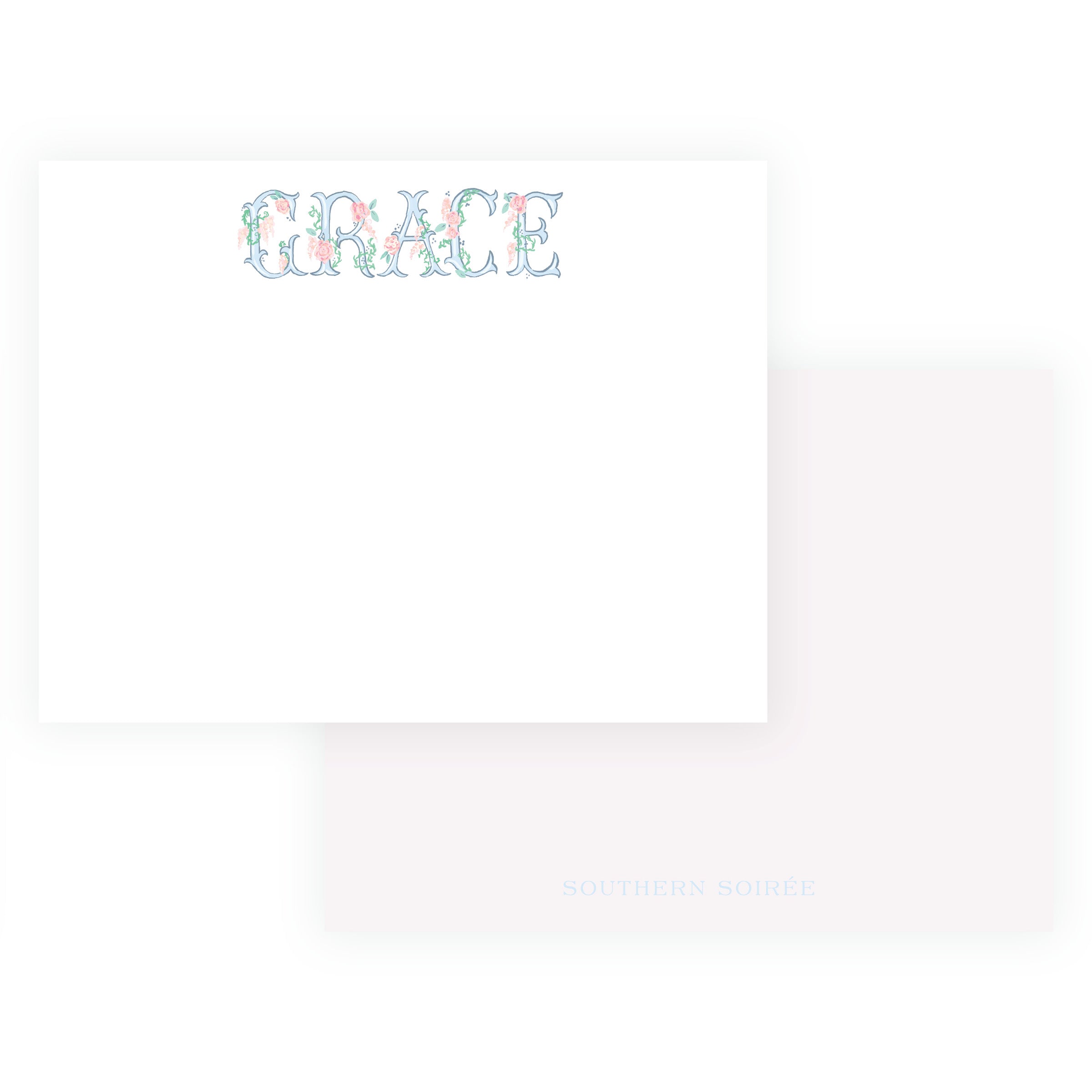 The Bloomed Letter Blue Floral Notecard