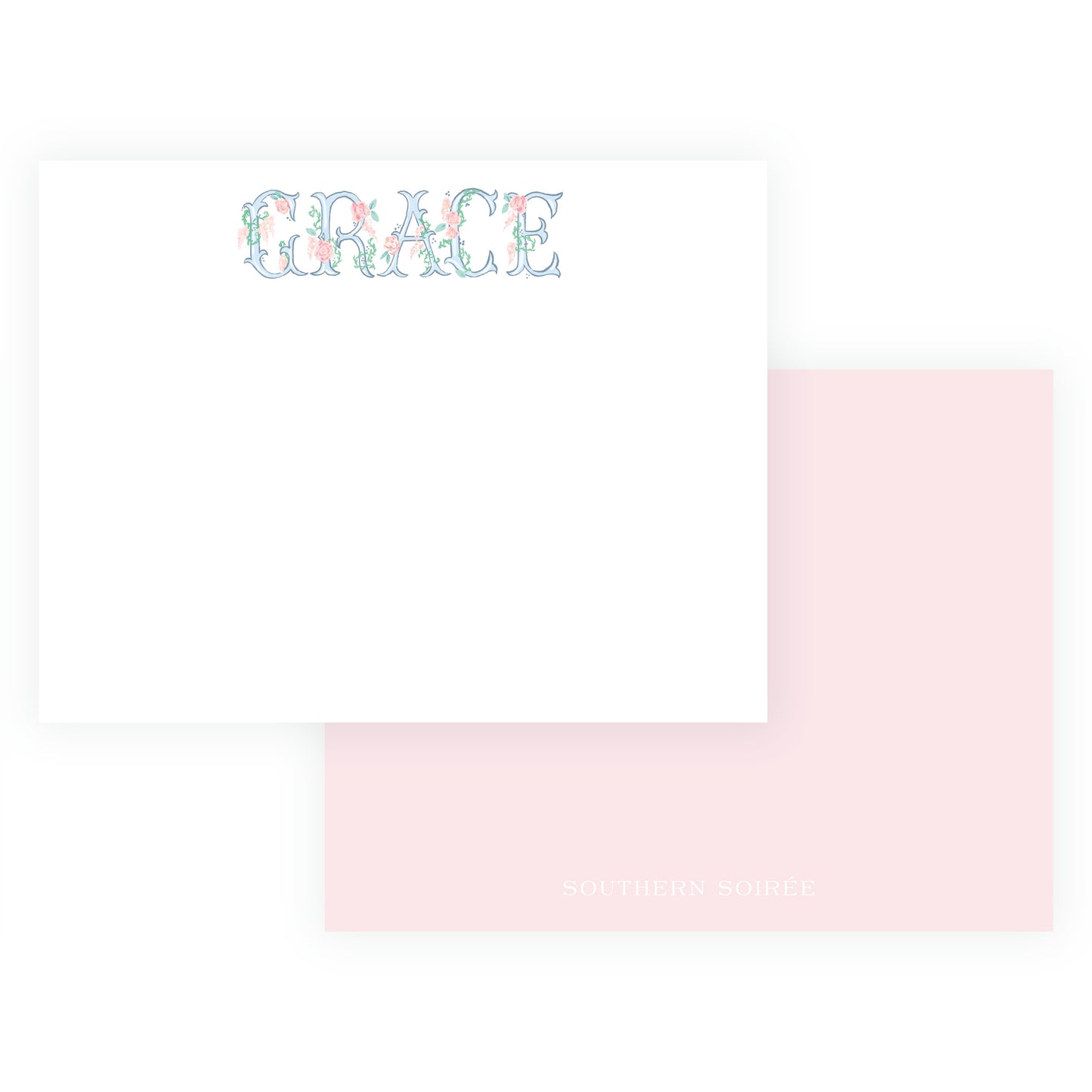 The Bloomed Letter Blue Floral Notecard
