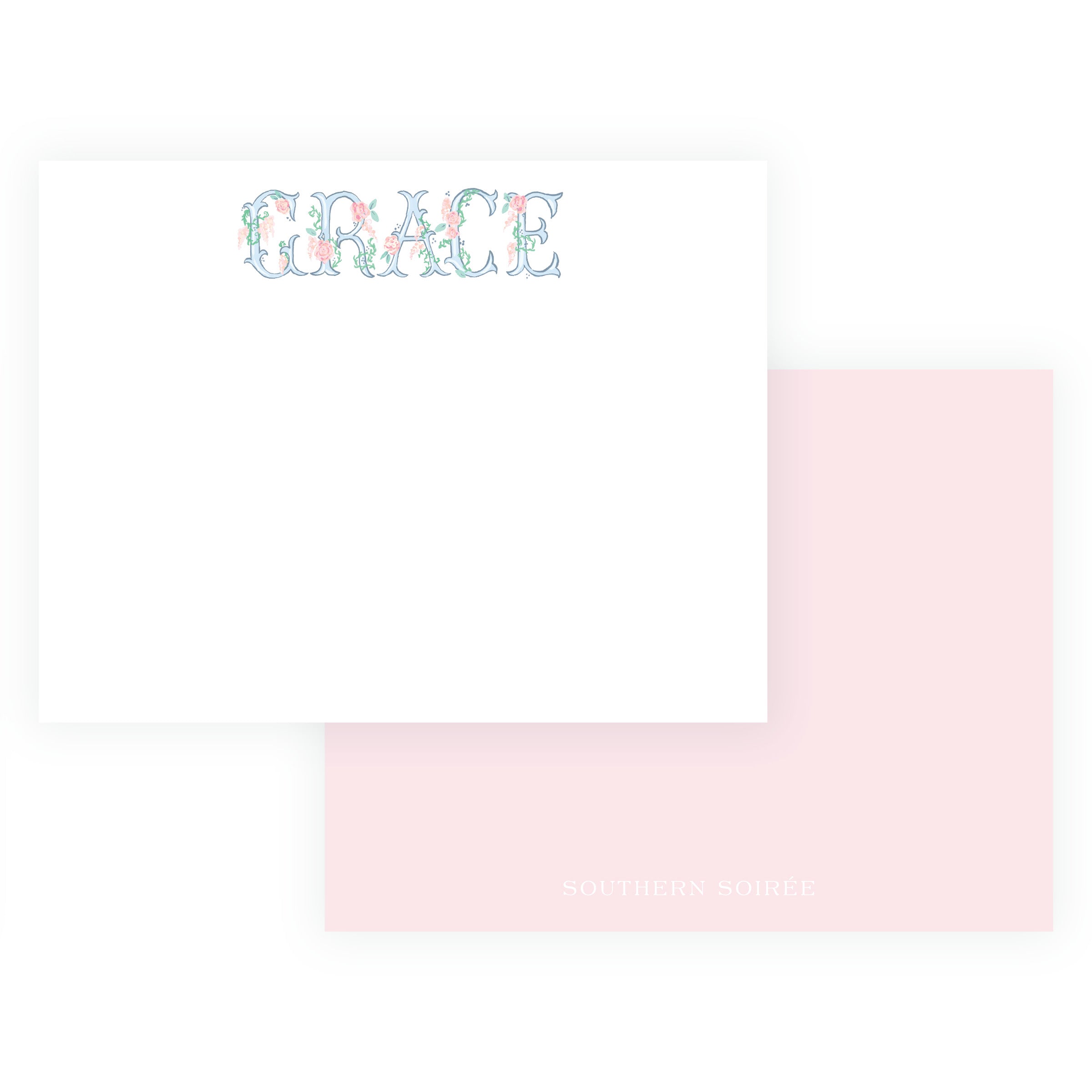 The Bloomed Letter Blue Floral Notecard