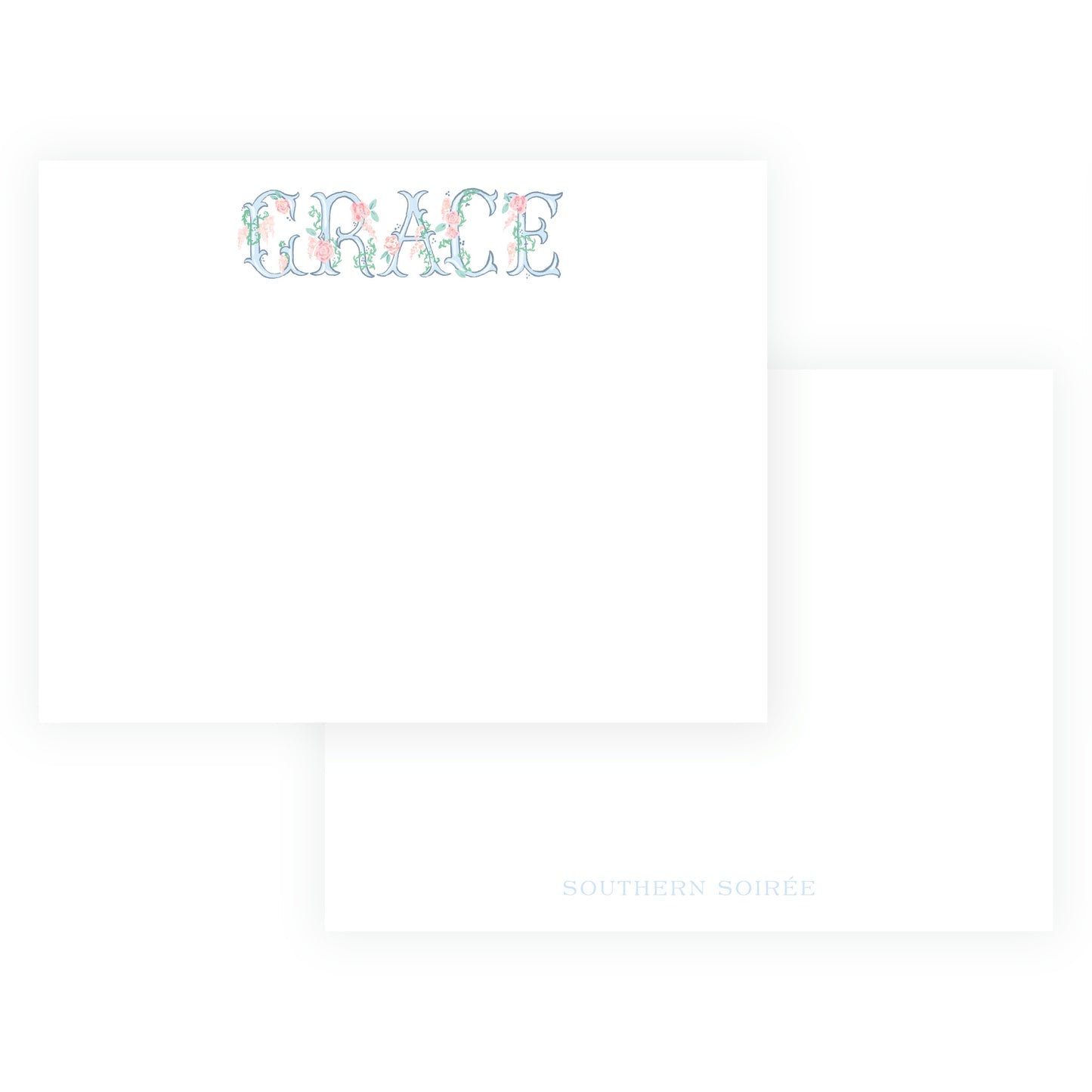 The Bloomed Letter Blue Floral Notecard