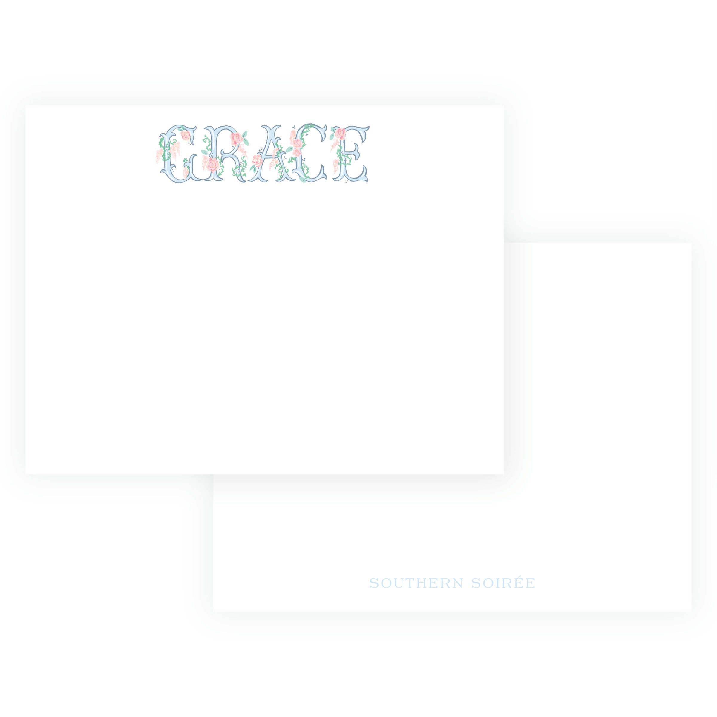 The Bloomed Letter Blue Floral Notecard