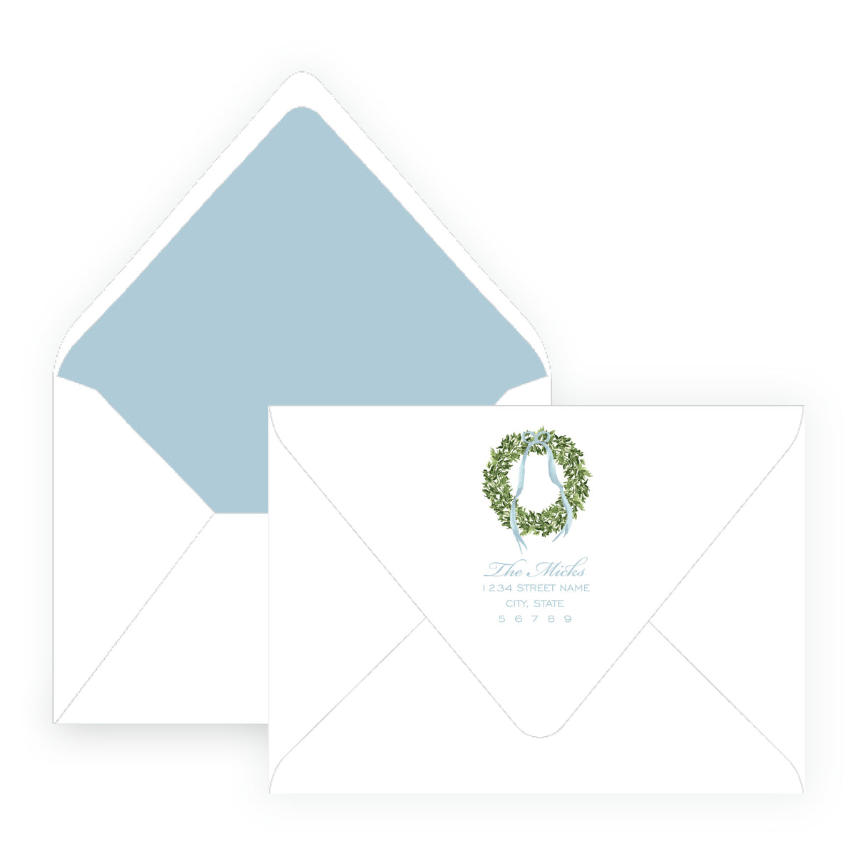 Decked in Garland – Blue Wreath Personalized Christmas Photo Card