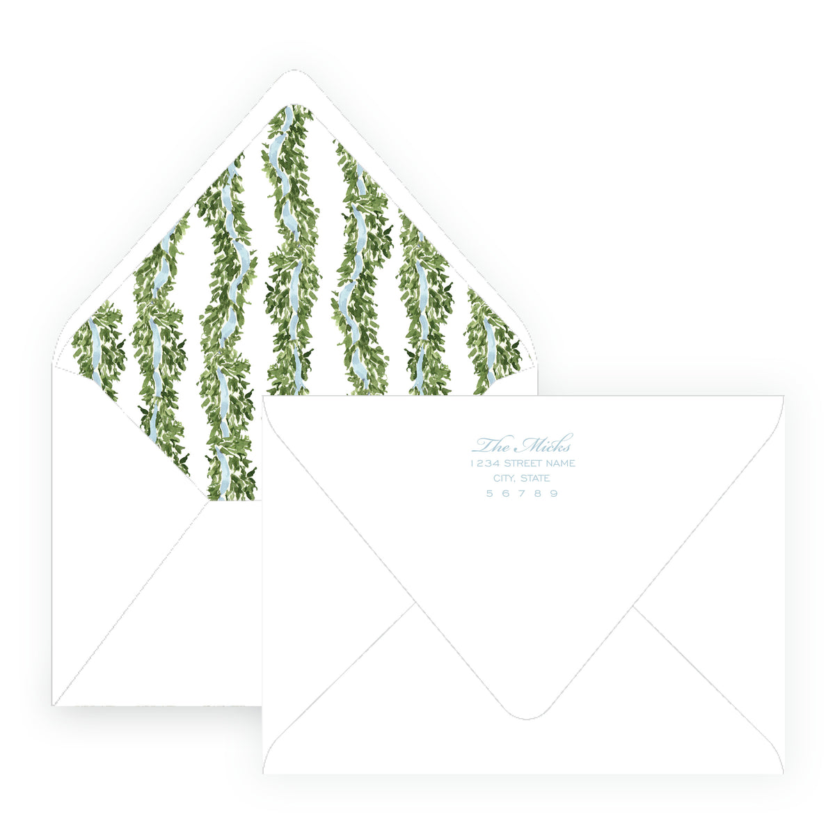 Decked in Garland – Blue Ribbon Garland Landscape Personalized Christmas Photo Card