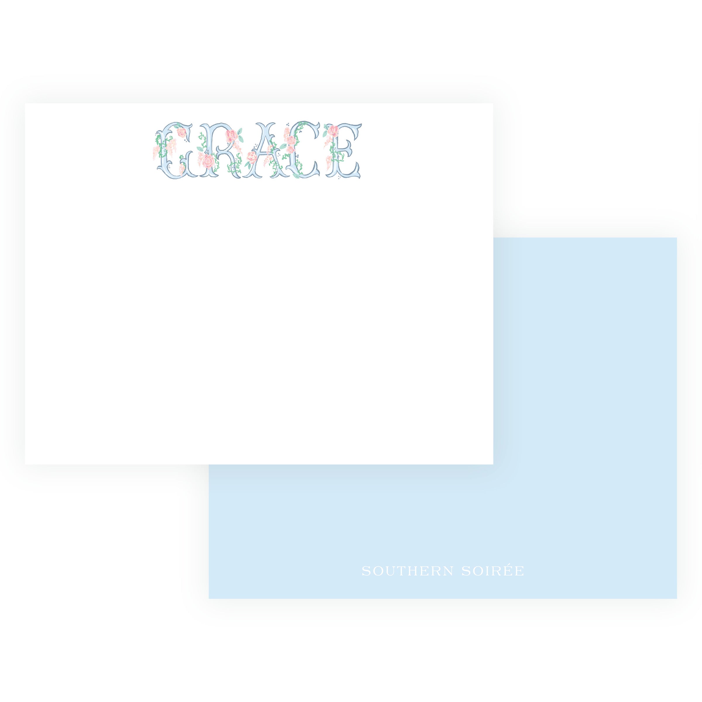 personalized name stationery floral lettering custom name notecards feminine floral stationery