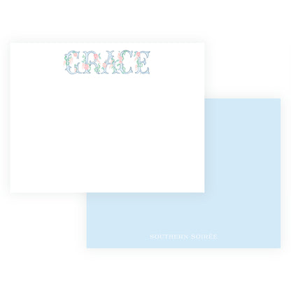personalized name stationery floral lettering custom name notecards feminine floral stationery