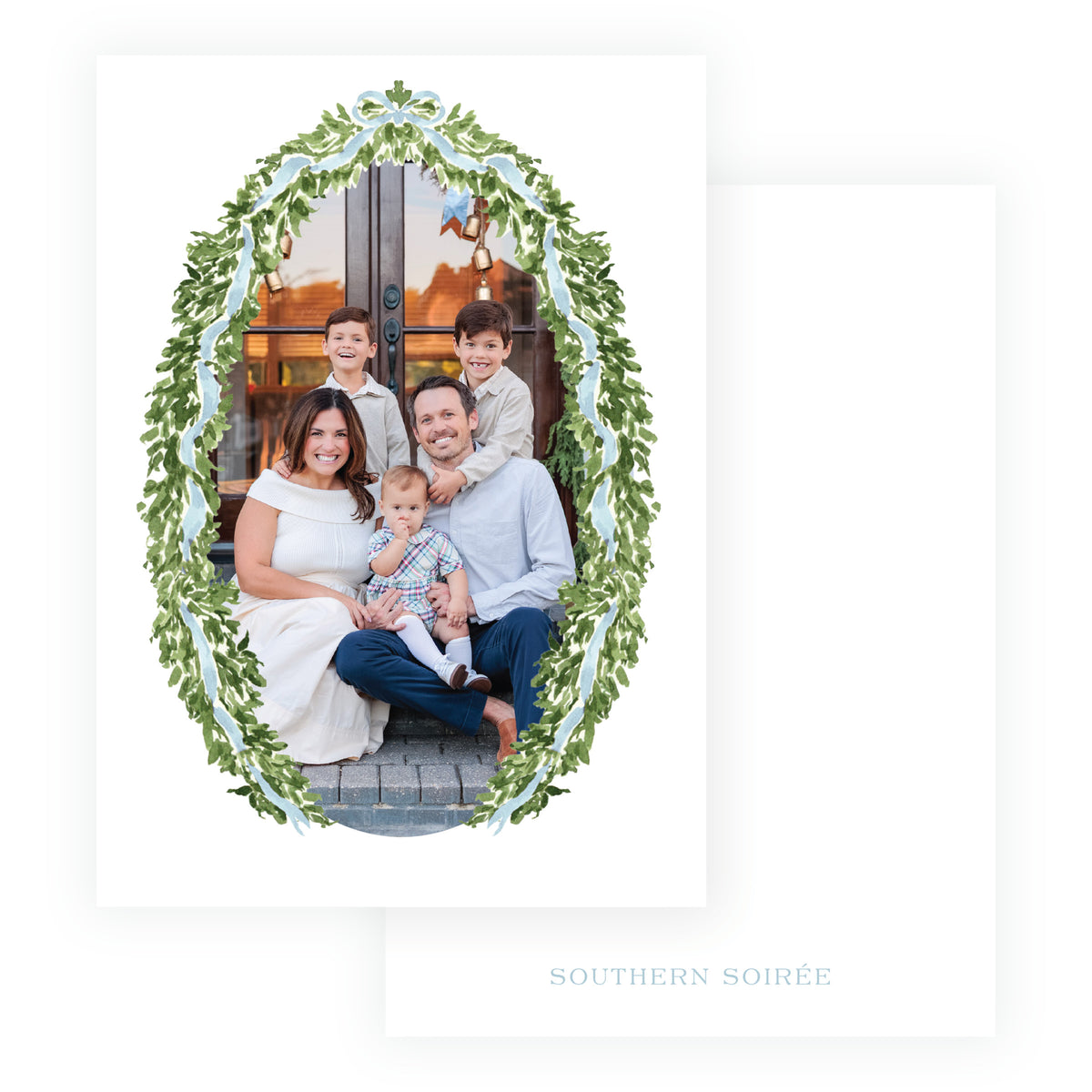 Decked in Garland – Blue Oval Garland Personalized Christmas Photo Card
