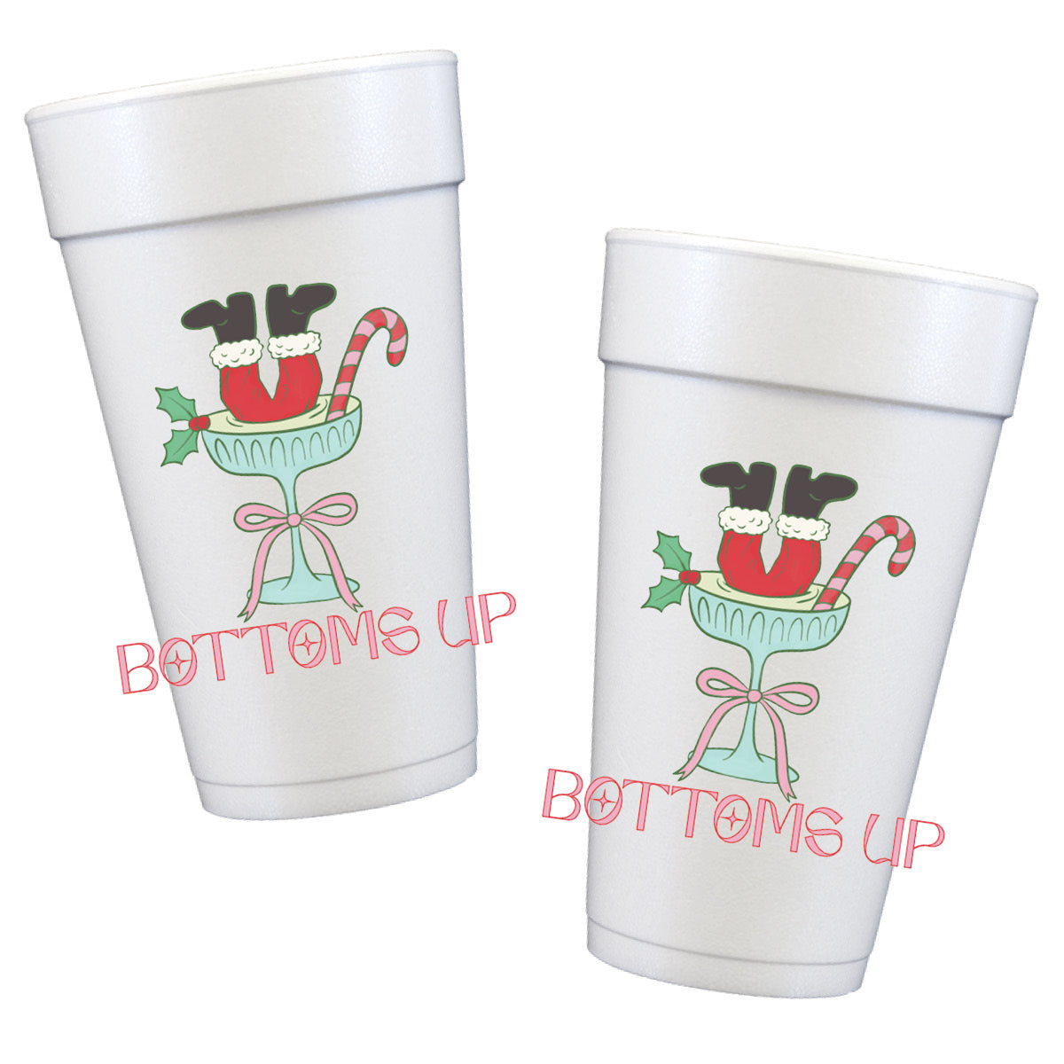 Santa Bottom's Up Styrofoam Cups