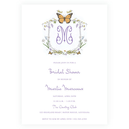 Butterfly Garden Crest Invitation