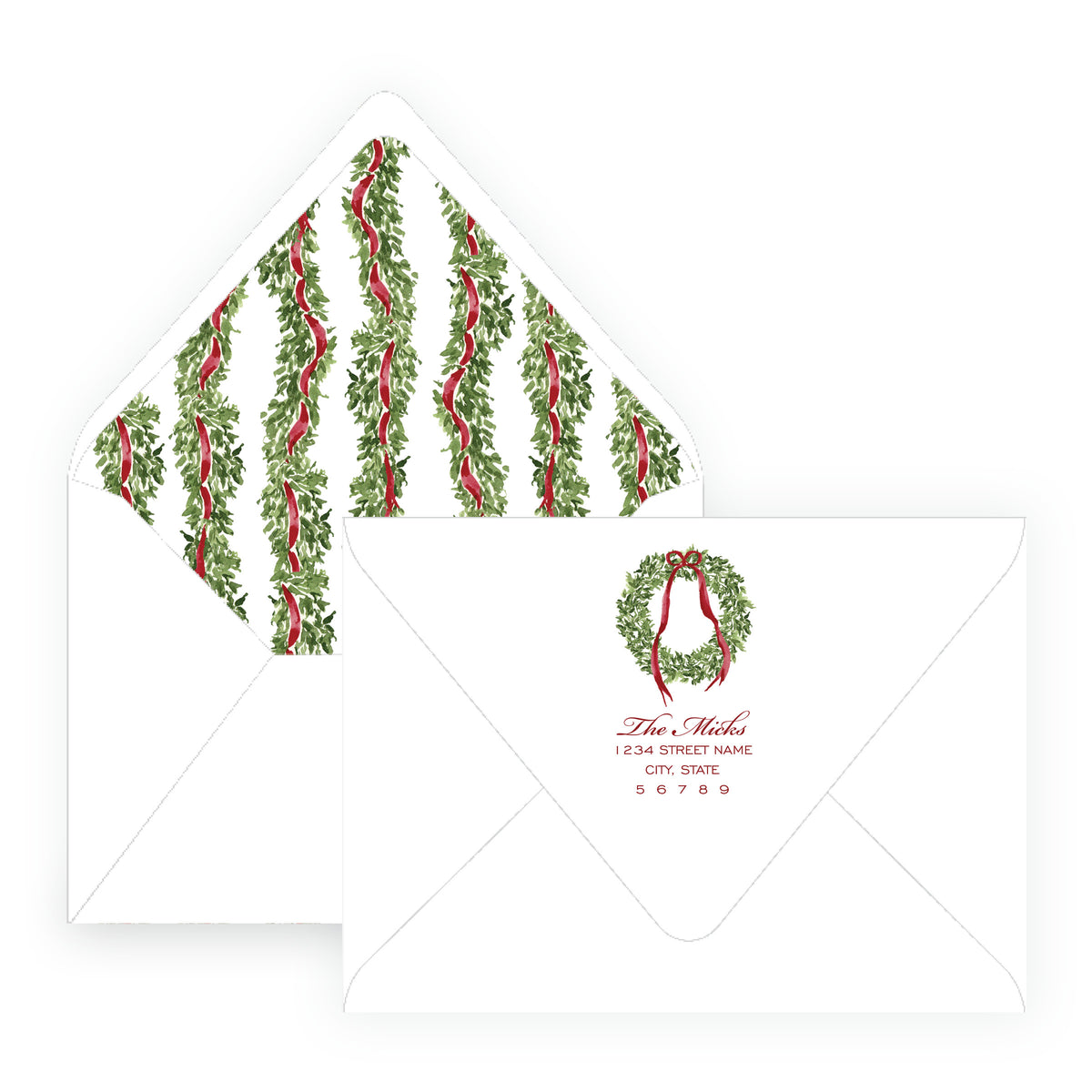 Decked in Garland – Burgundy Full Frame Personalized Christmas Photo Card