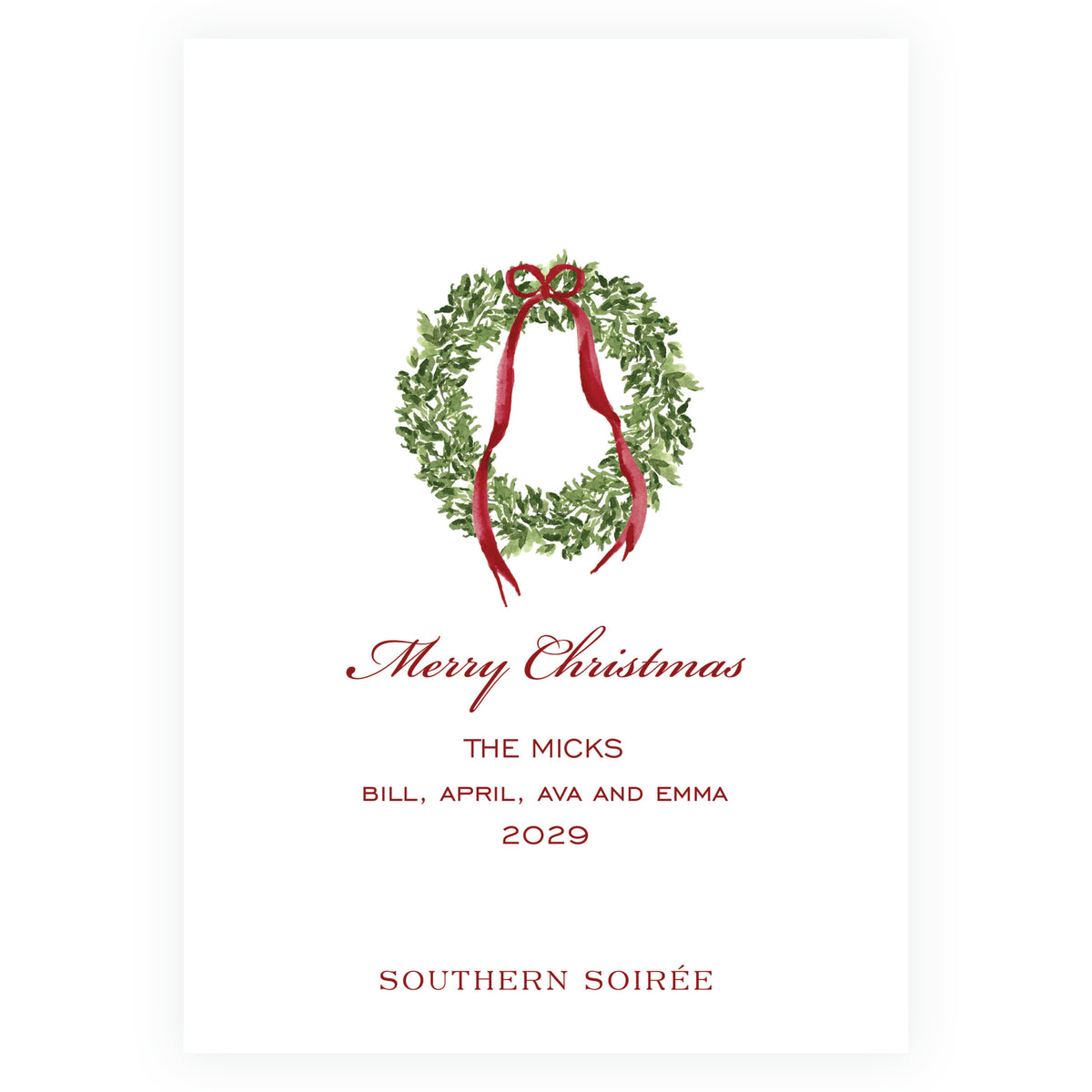 Decked in Garland – Burgundy Wreath Personalized Christmas Photo Card