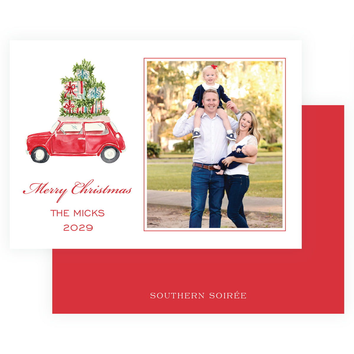 Decked in Garland red wreath personalized holiday photo card