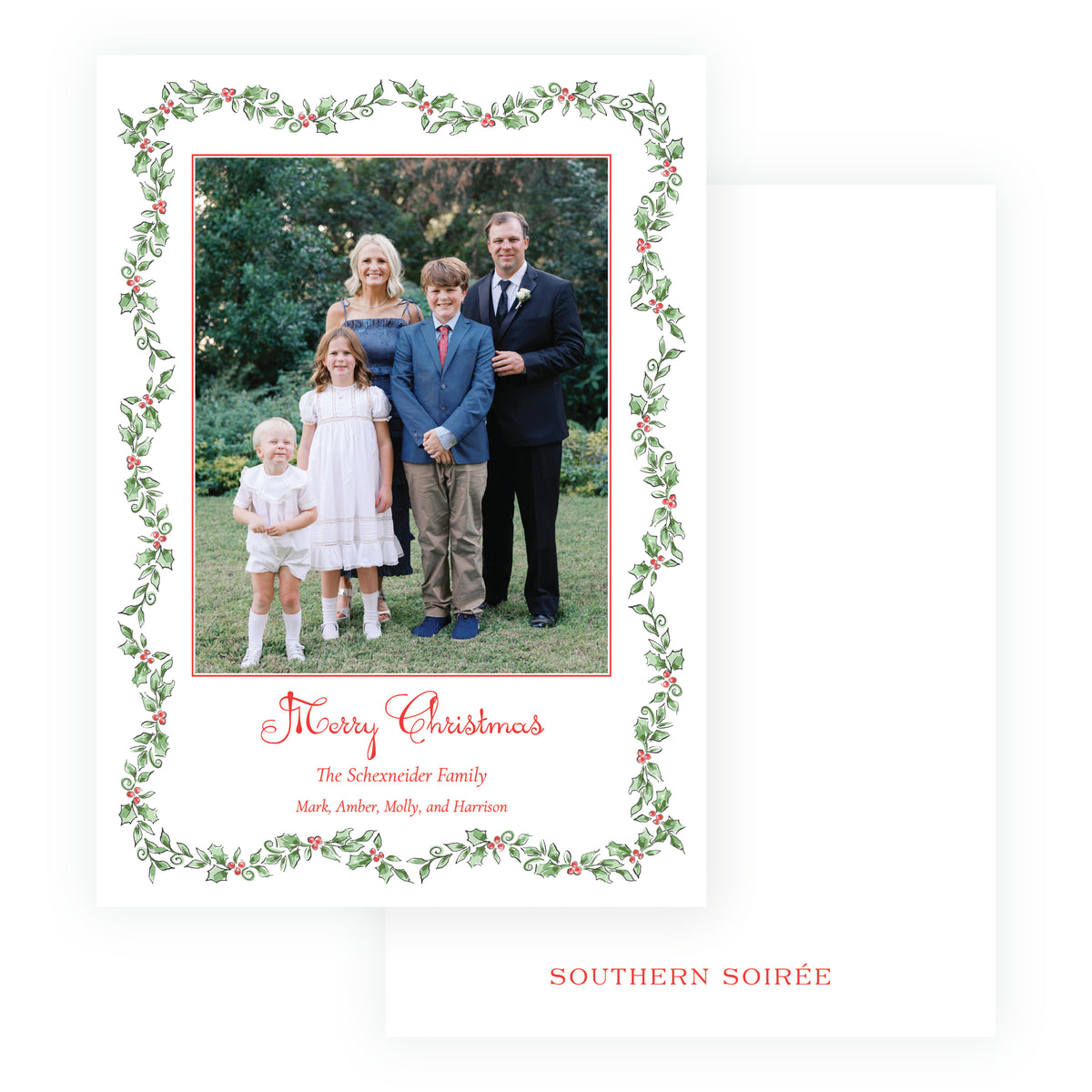 Holiday Holly Bordered Personalized Christmas Photo Card