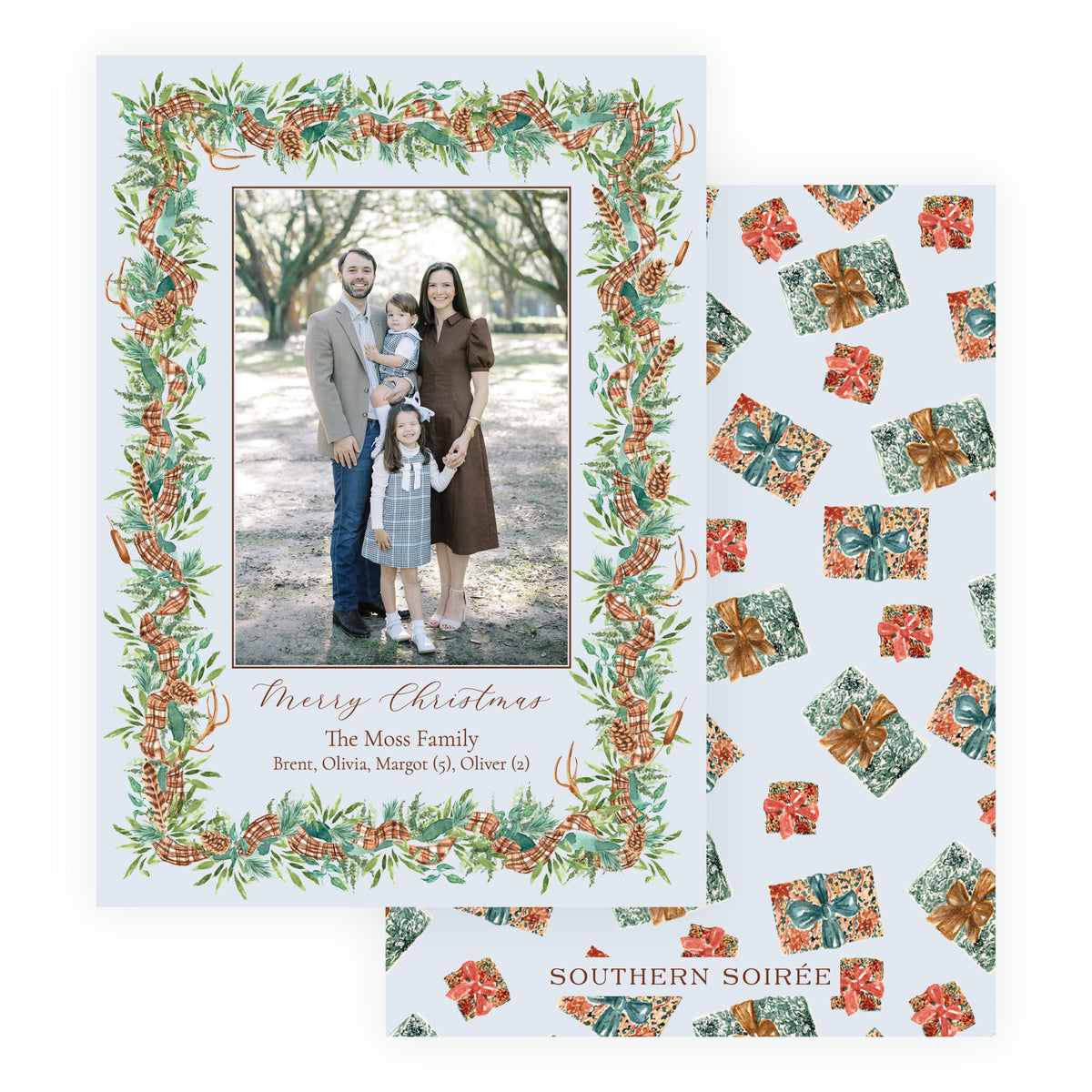 Woodland Christmas Garland Border Personalized Christmas Photo Card