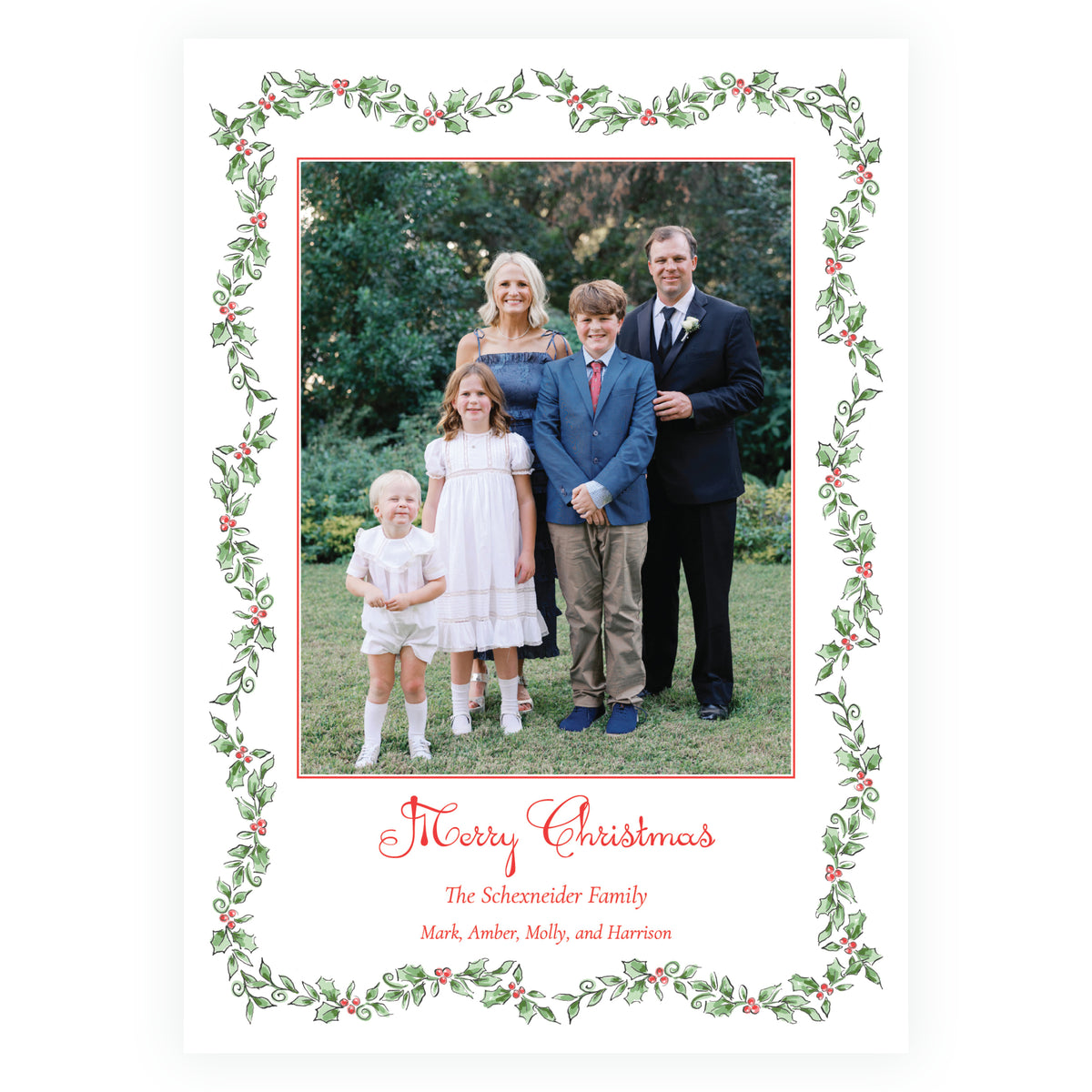 Holiday Holly Bordered Personalized Christmas Photo Card