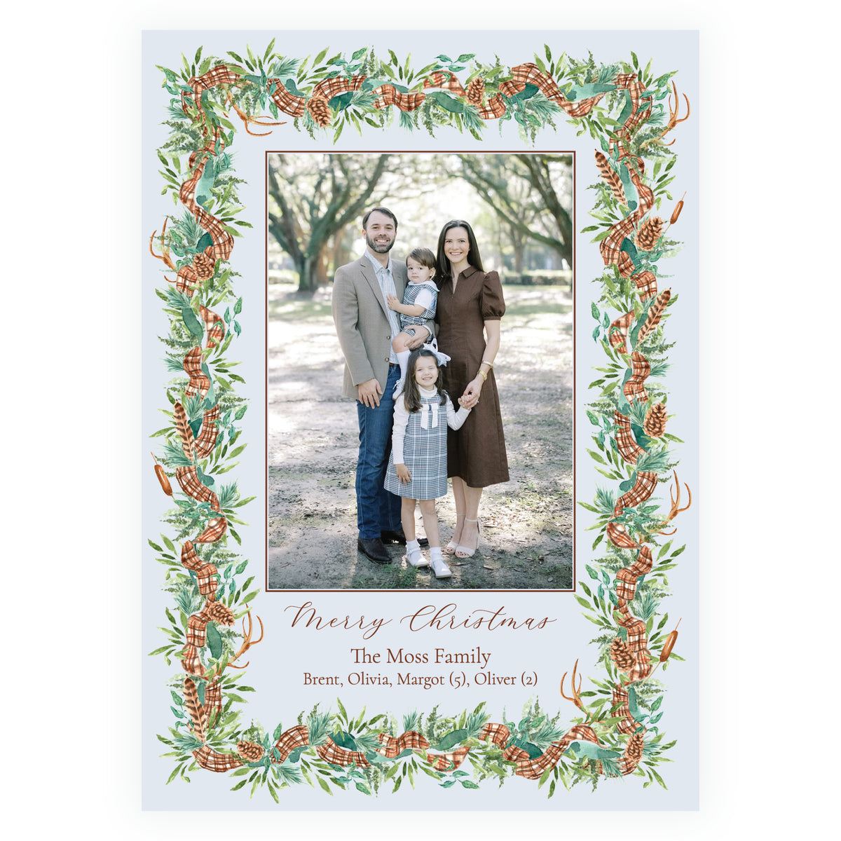 Woodland Christmas Garland Border Personalized Christmas Photo Card