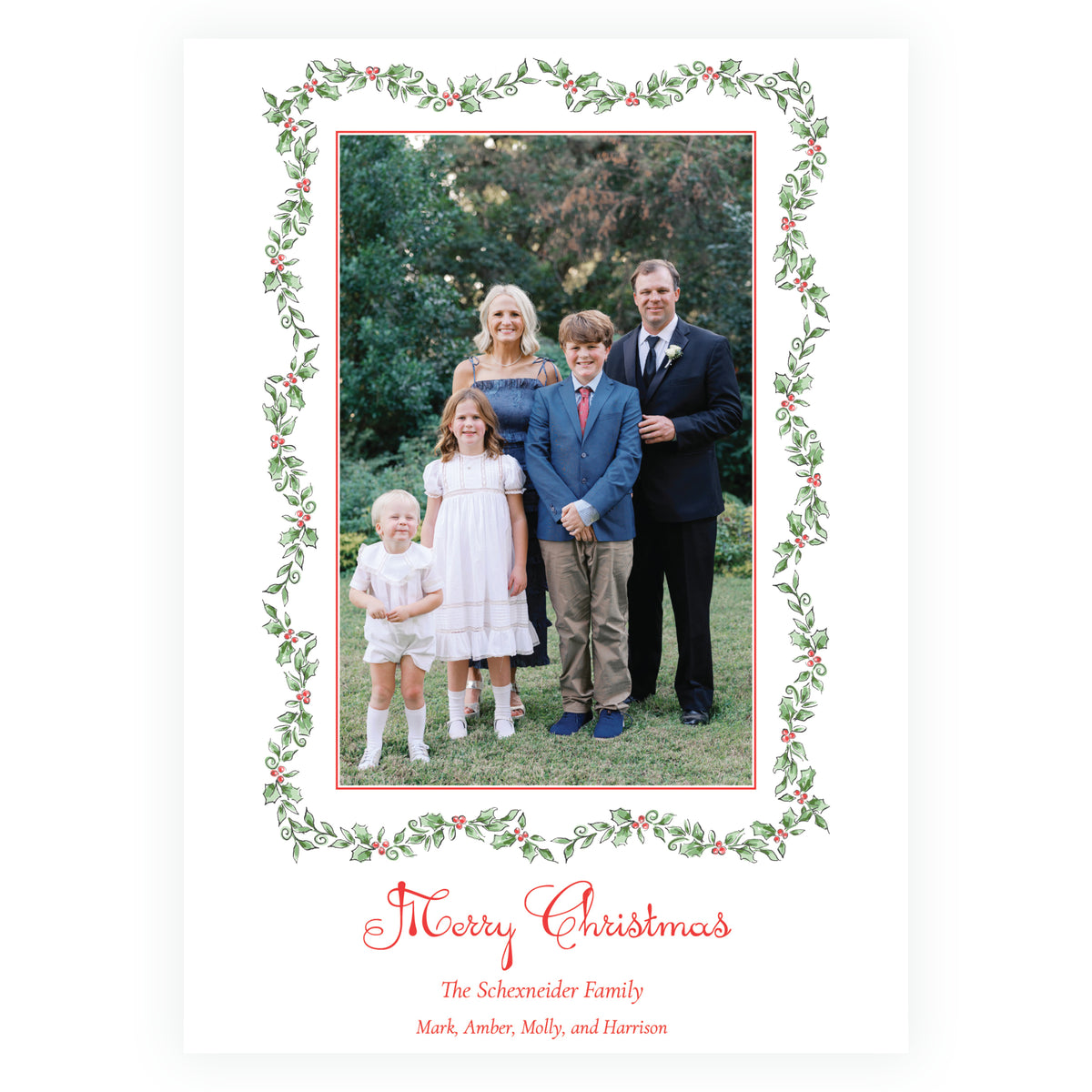 Holiday Holly Classic Personalized Christmas Photo Card