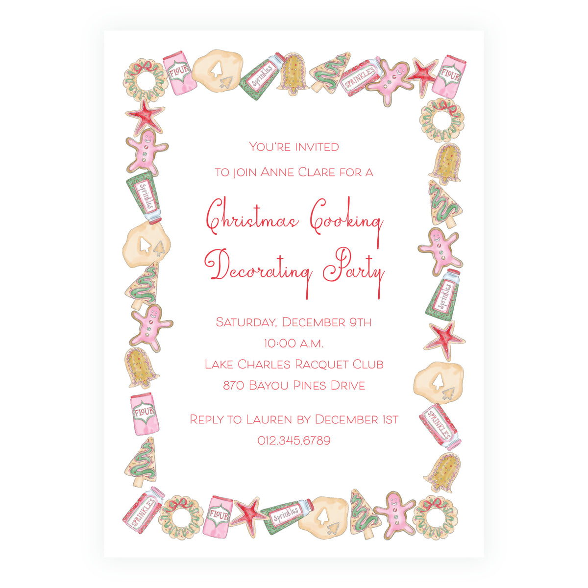 Dashing Through the Dough Christmas Cookie Decorating Party Invitation
