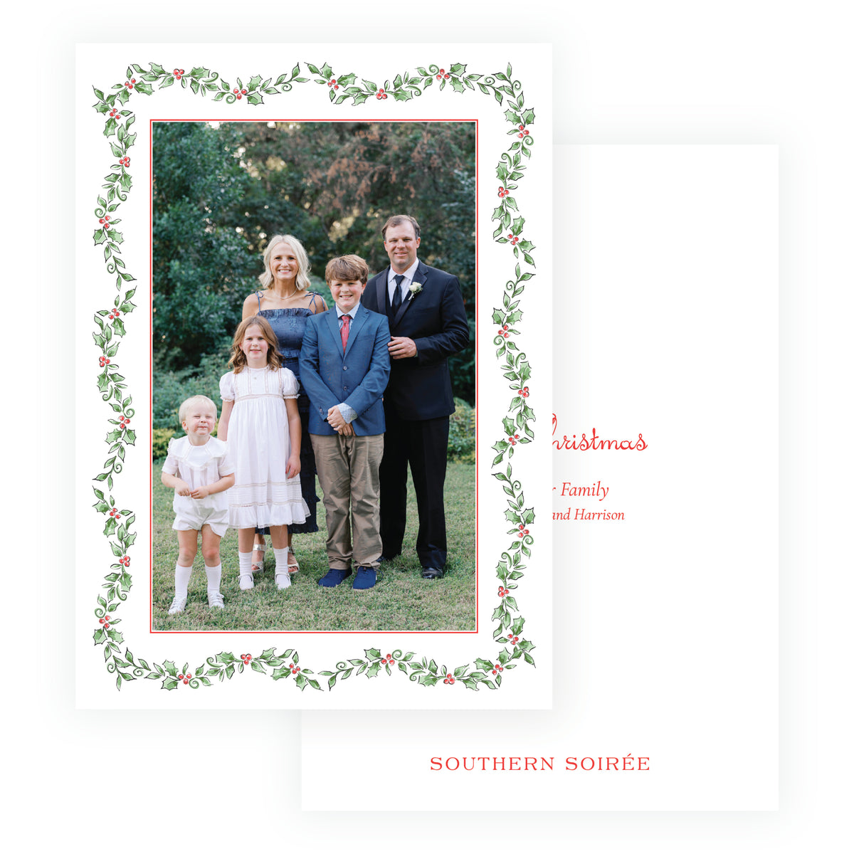 Holiday Holly Full Border Personalized Christmas Photo Card