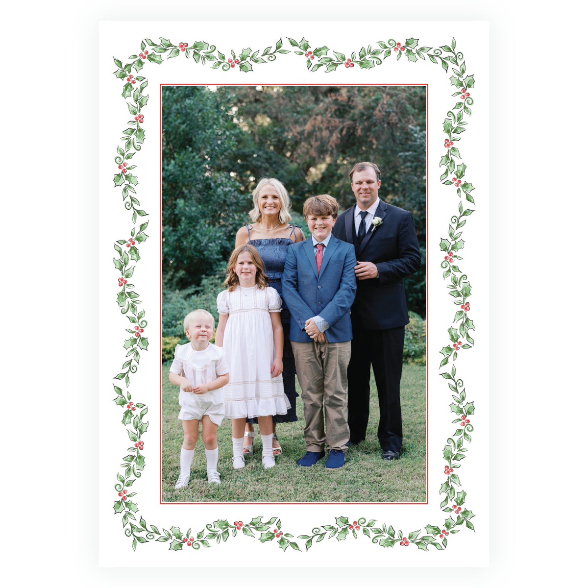 Holiday Holly Full Border Personalized Christmas Photo Card
