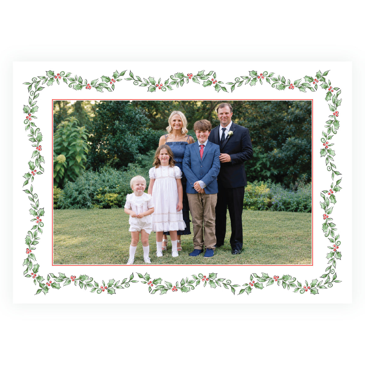 Holiday Holly Landscape Personalized Christmas Photo Card
