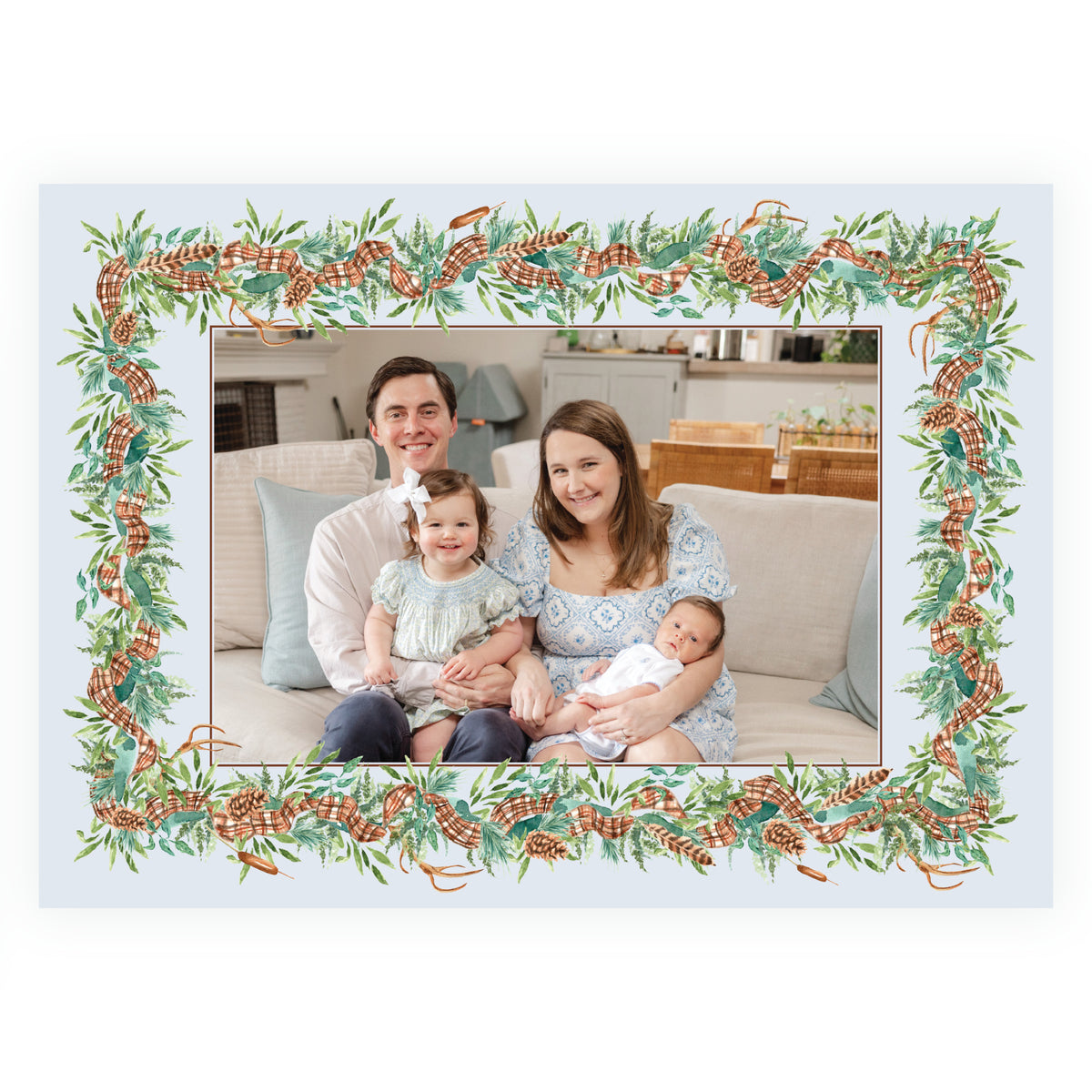 Woodland Christmas Landscape Garland Personalized Christmas Photo Card