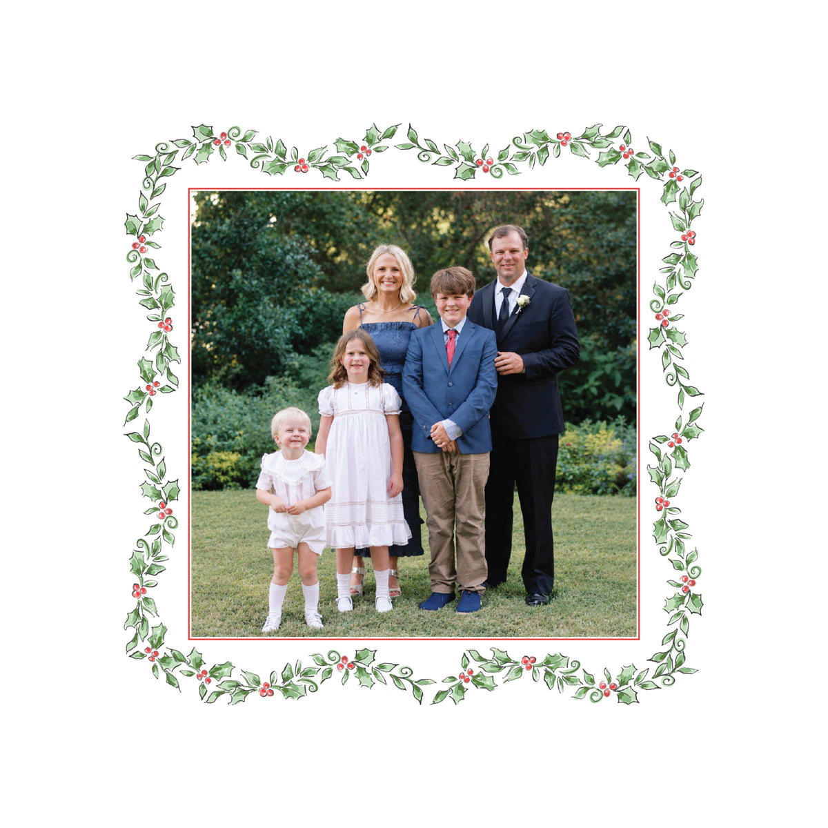 Holiday Holly Square Personalized Christmas Photo Card