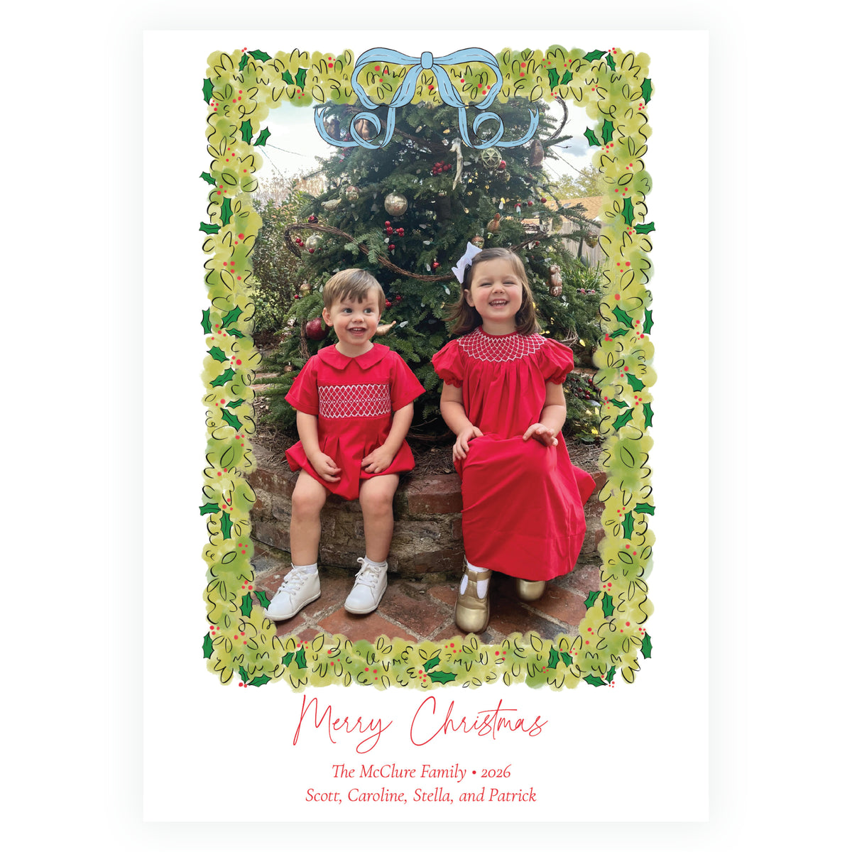 Christmas Boxwood Portrait Personalized Christmas Photo Card