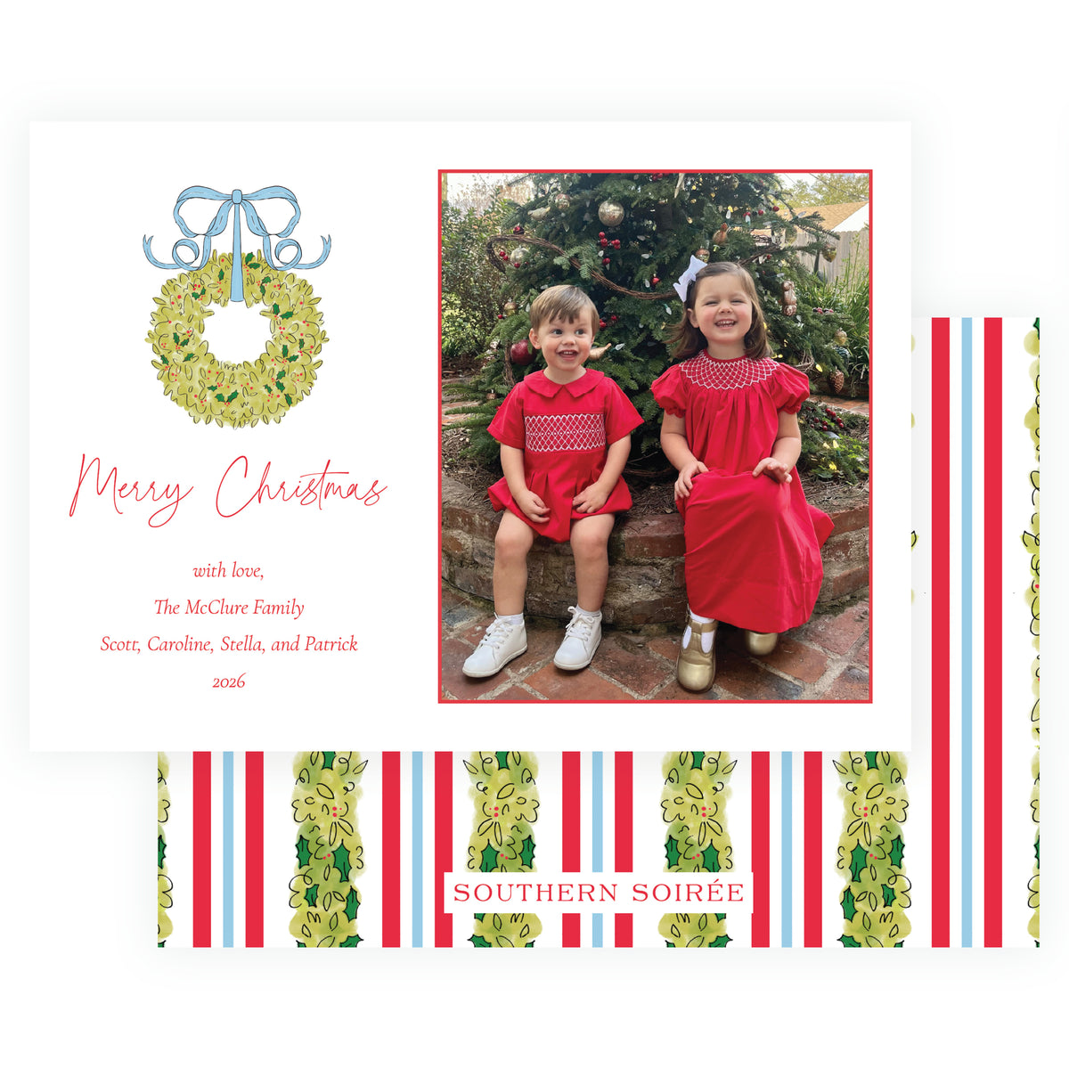 Christmas Boxwood Wreath Personalized Christmas Photo Card