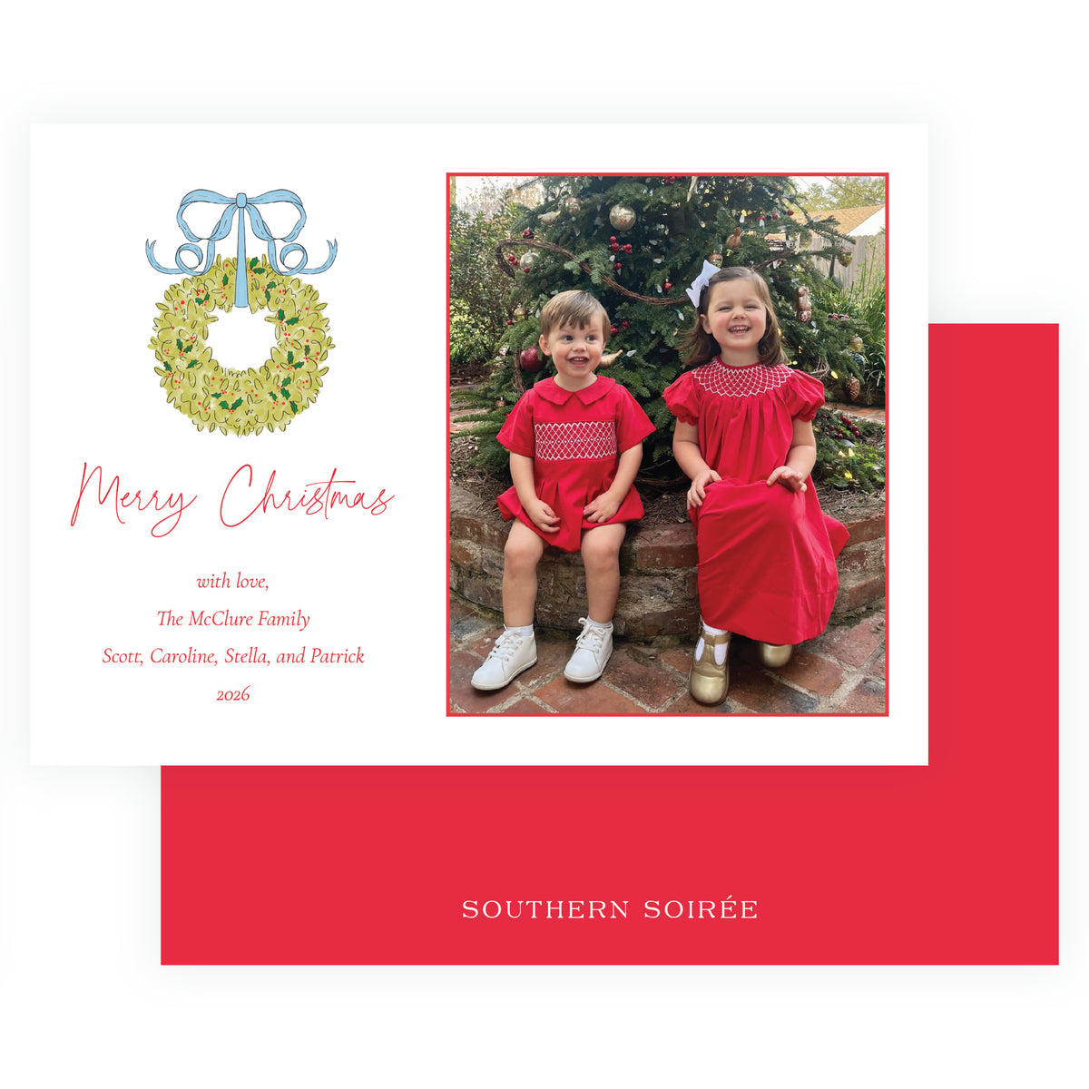 Christmas Boxwood Wreath Personalized Christmas Photo Card