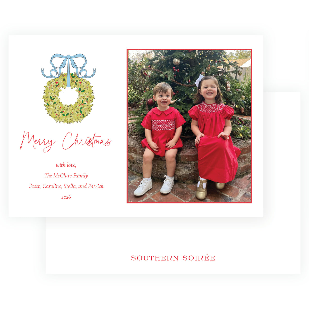 Christmas Boxwood Wreath Personalized Christmas Photo Card