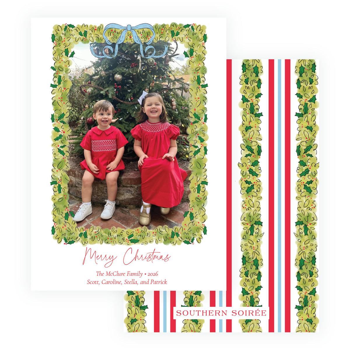Christmas Boxwood Portrait Personalized Christmas Photo Card