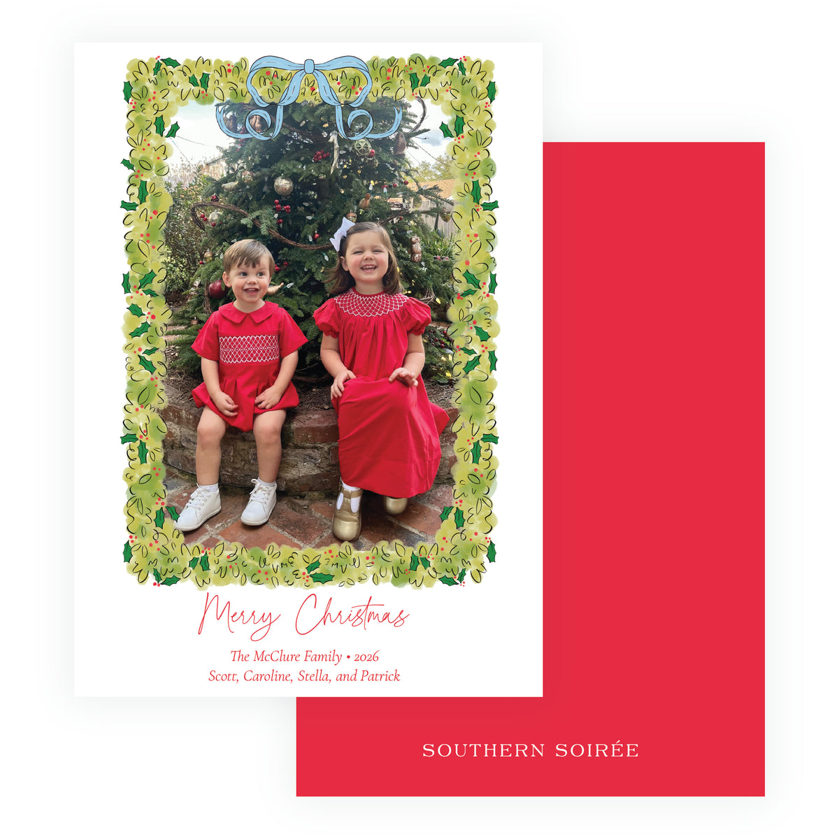 Christmas Boxwood Portrait Personalized Christmas Photo Card