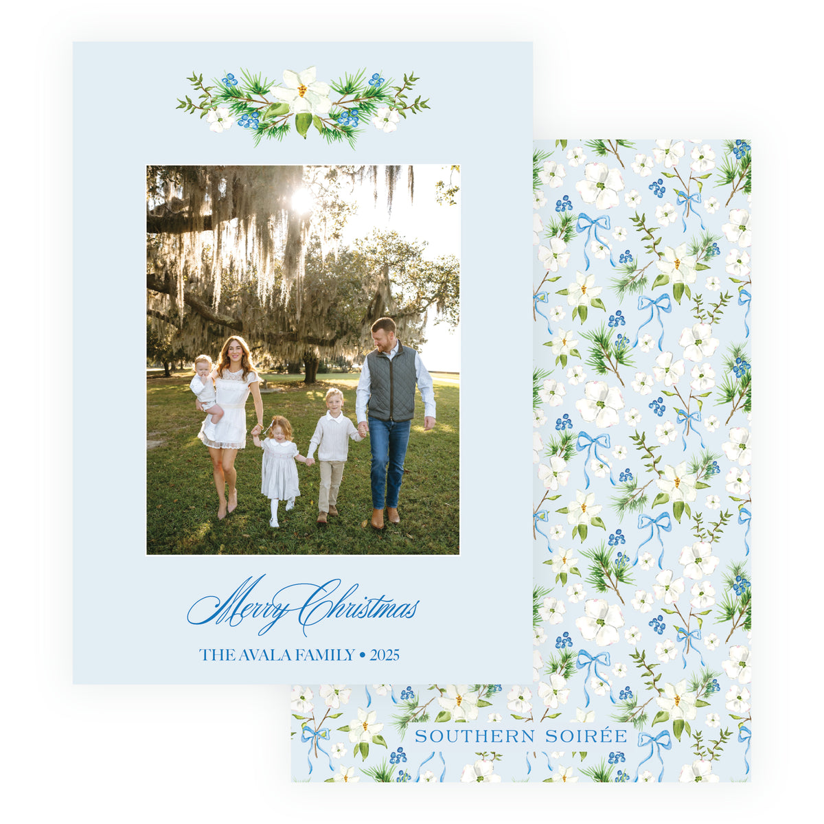 Holiday Blossom Botanical Personalized Christmas Photo Card