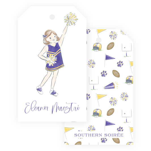 Purple & Gold Team Spirit Cheerleader Gift Tag