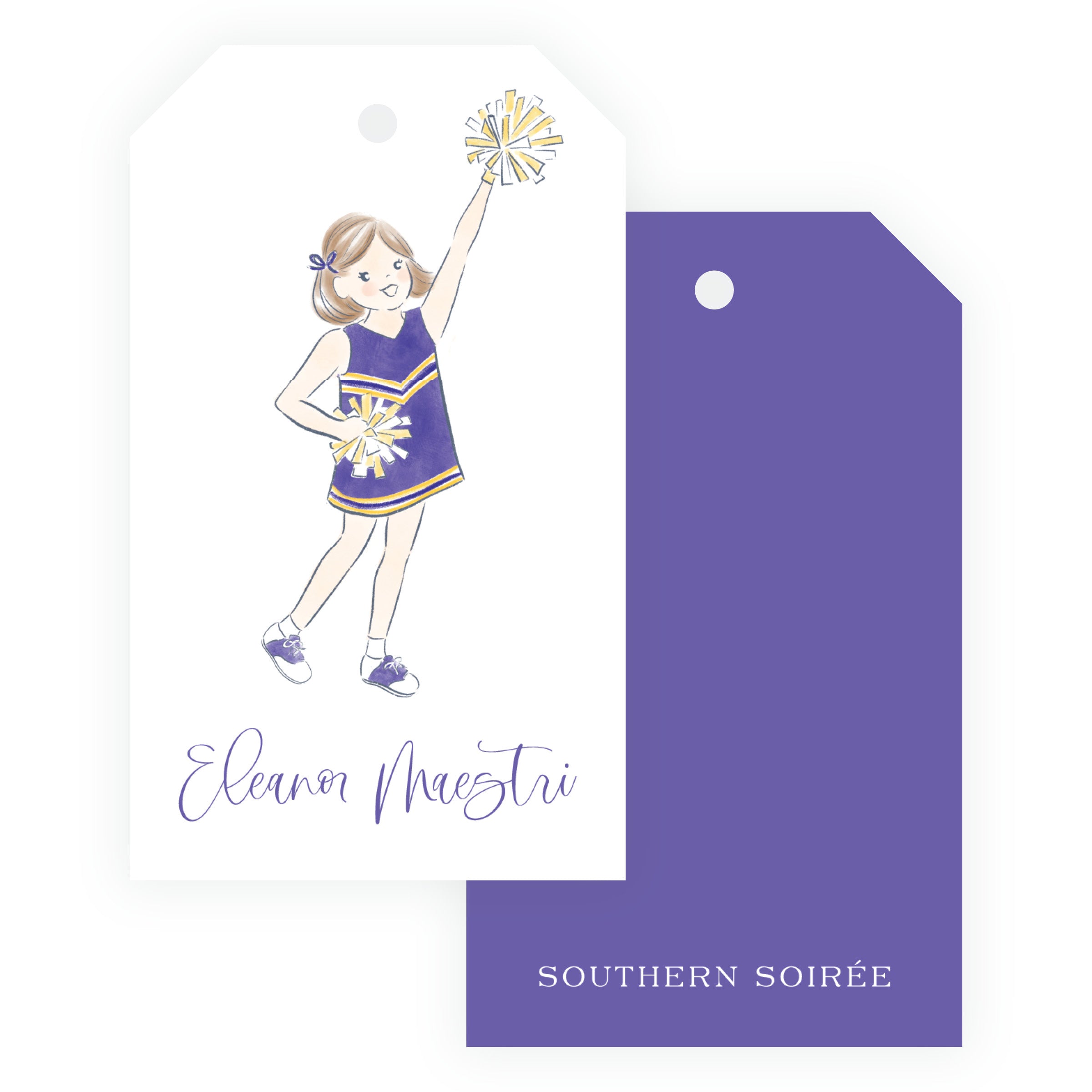 Purple and Gold Cheerleader Gift Tags – Team Spirit
