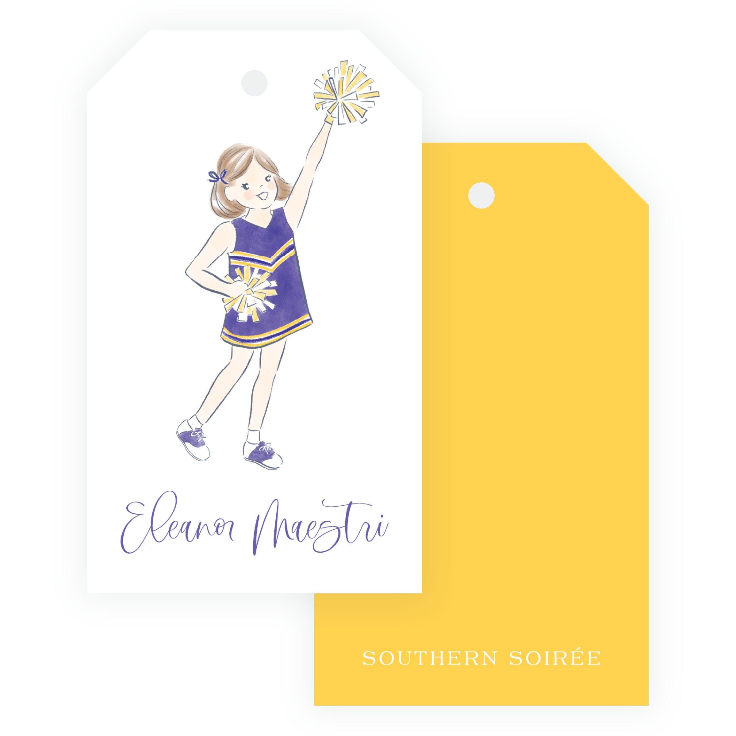 Purple and Gold Cheerleader Gift Tags – Team Spirit