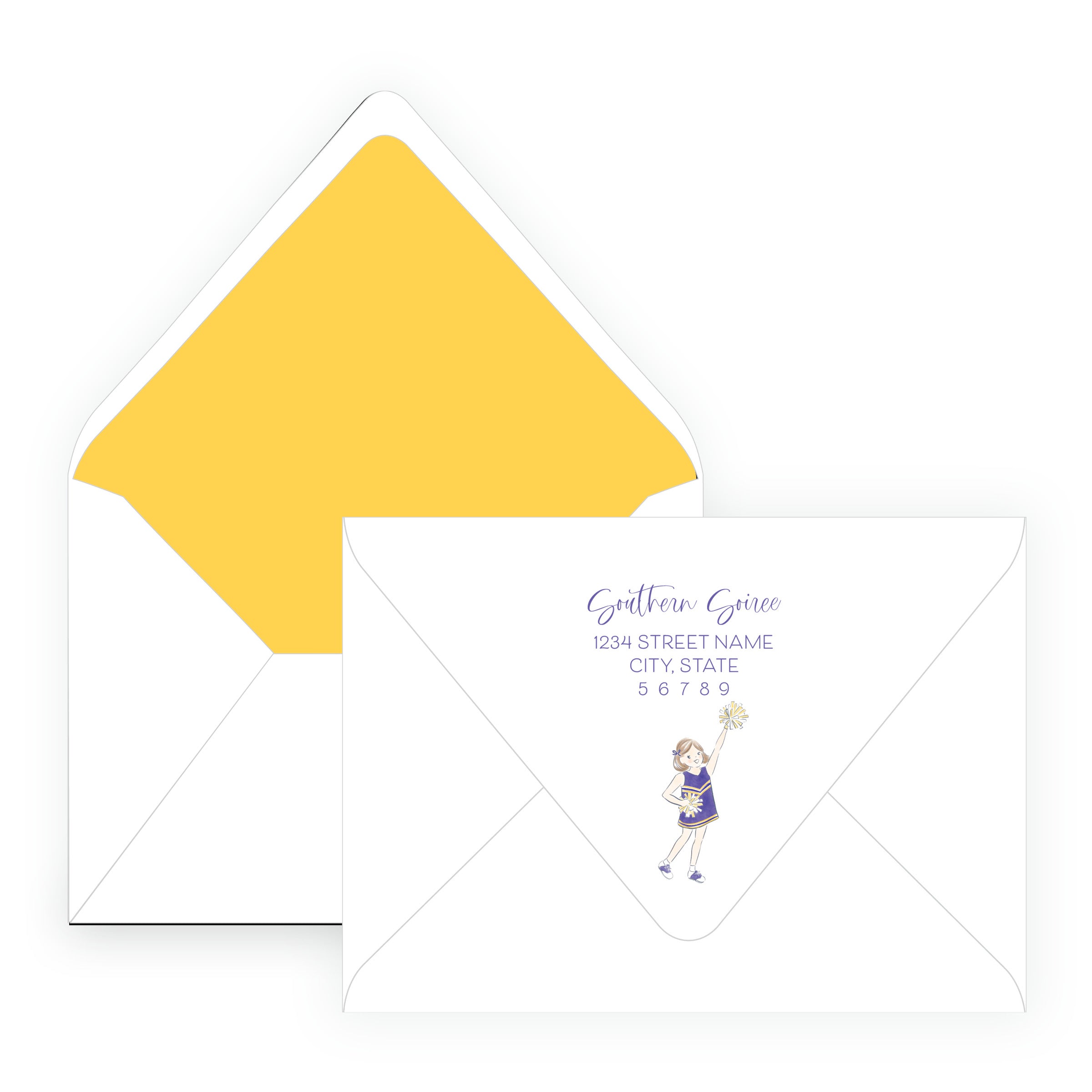 Purple & Gold Team Spirit Cheerleader Note Cards