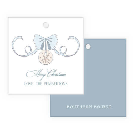Coastal Christmas Crest Square Gift Tag