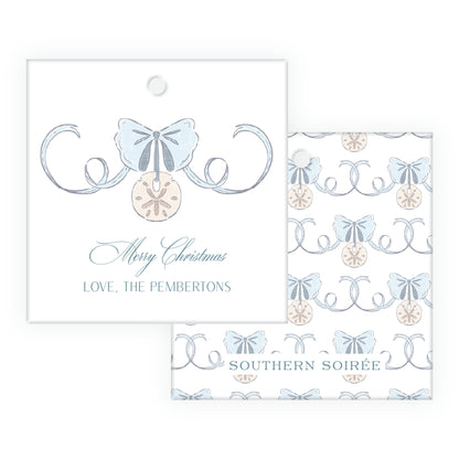 Coastal Christmas Crest Square Gift Tag