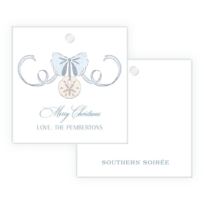 Coastal Christmas Crest Square Gift Tag
