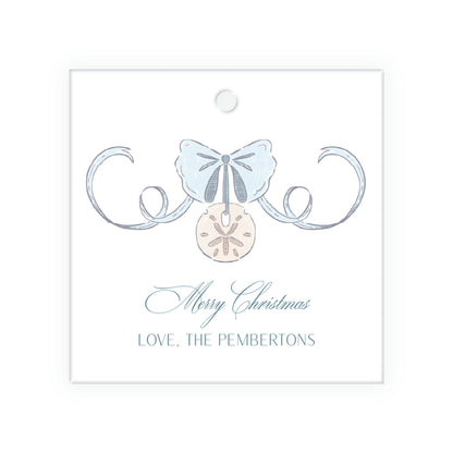 Coastal Christmas Crest Square Gift Tag