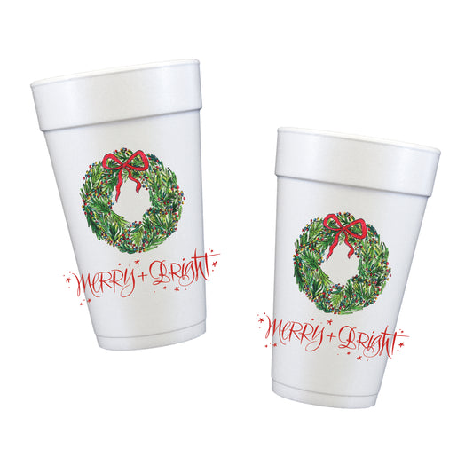 Christmas Wreath Wrapped in Lights Styrofoam Cups PREORDER