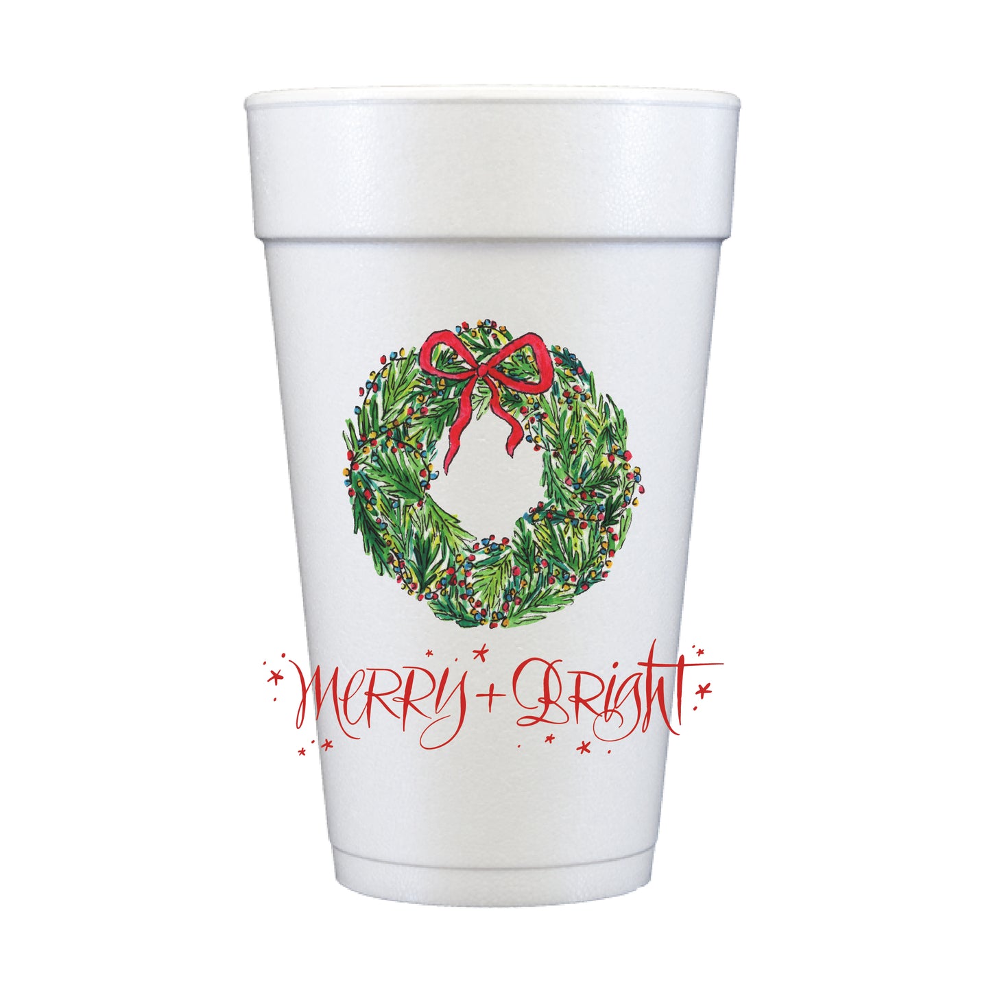 Christmas Wreath Wrapped in Lights Styrofoam Cups PREORDER