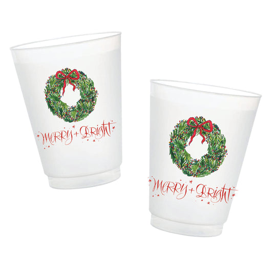 Christmas Wreath Merry + Bright Frosted Cups