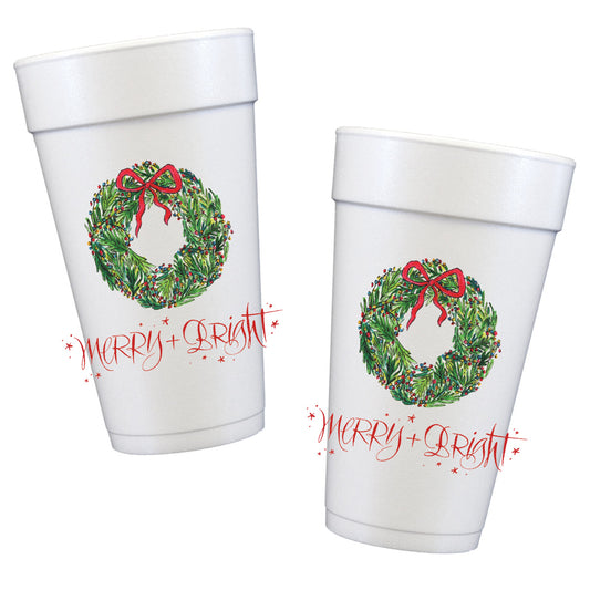 Christmas Wreath Wrapped in Lights Styrofoam Cups PREORDER