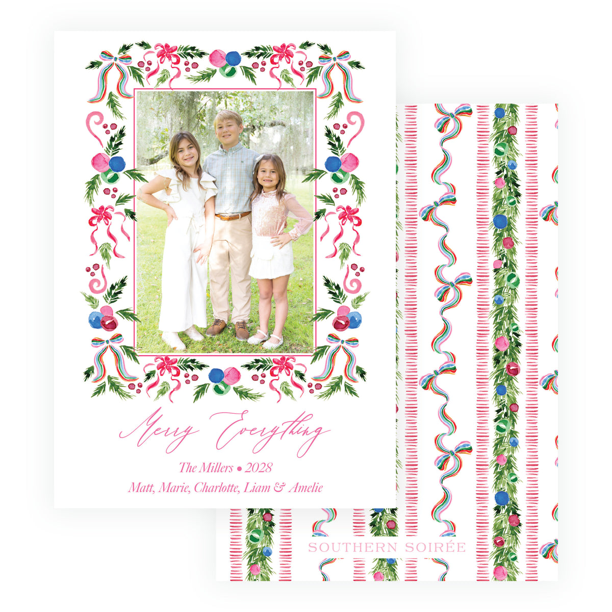 Merry Garland Merry Everything personalized Christmas photo card