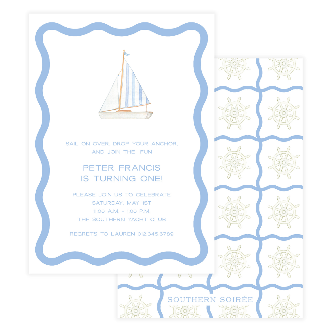 Blue Sailboat Nautical Birthday Invitation