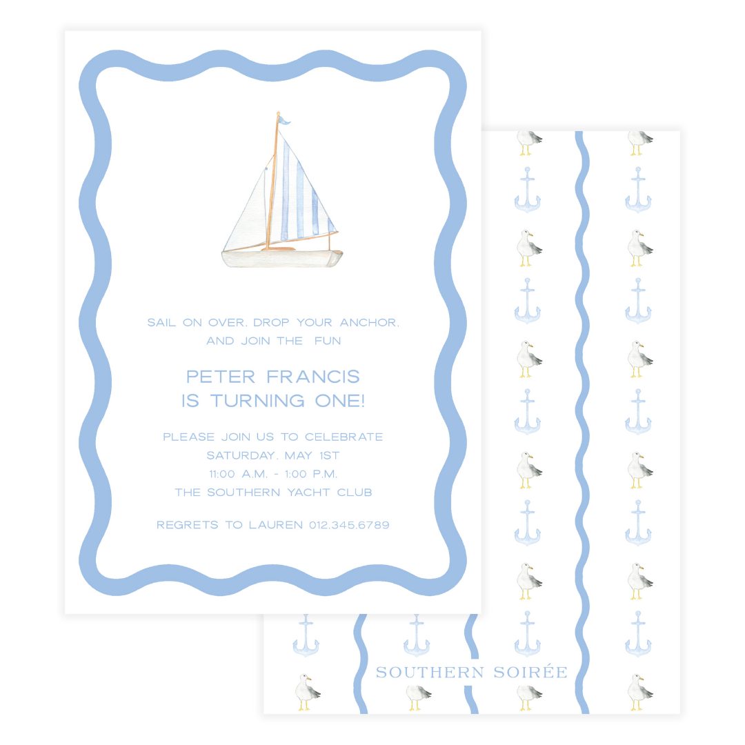 Blue Sailboat Nautical Birthday Invitation